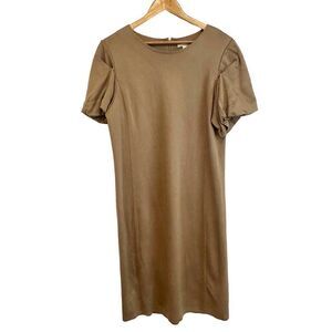 COS Tan Sheath Short Puff Sleeve Midi Dress